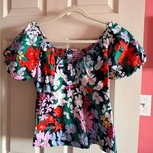 Floral Puff Sleeve Sweetheart Neck Top